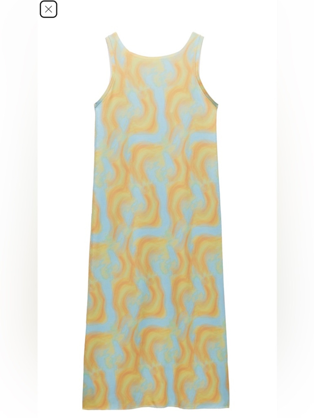 Zara Multicolored Maxi Dress with V back in Blue and Yellow Swirl